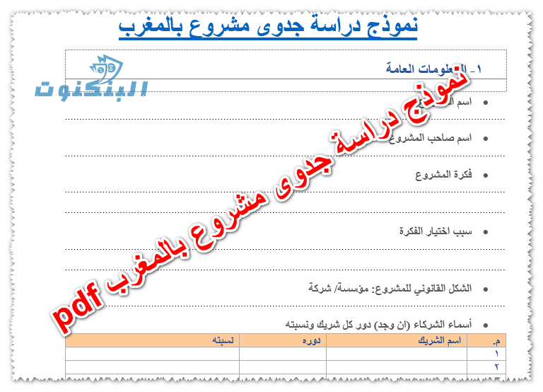 نموذج دراسة جدوى مشروع بالمغرب pdf